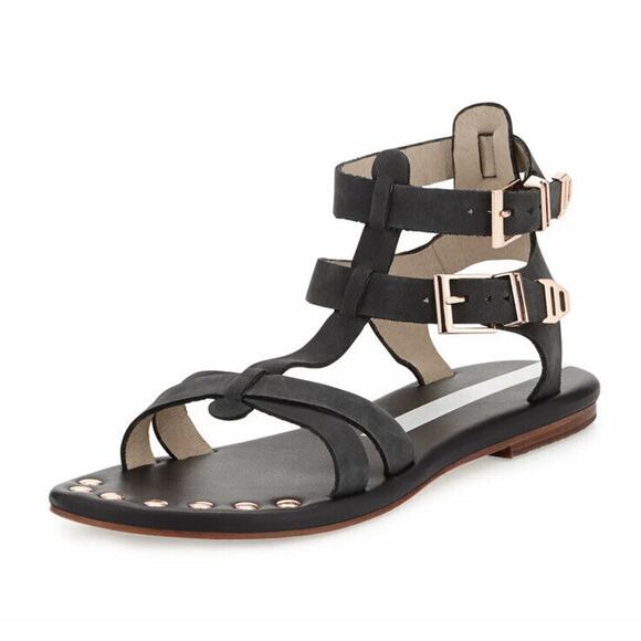 Matt Bernson Gladiator Sandal Studded Nubuck Leather Open Toe T Strap 7 - Picture 1 of 13